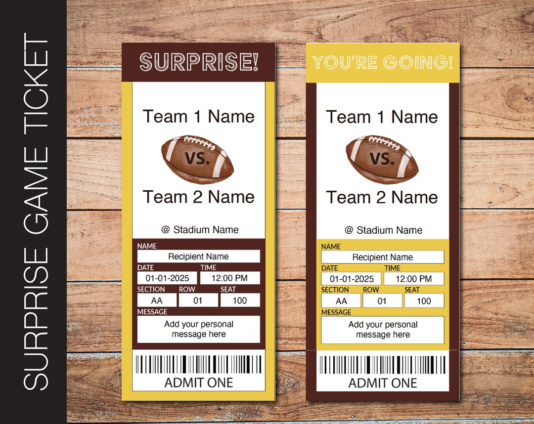Editable WASHINGTON Colors Football Game Gift Reveal Ticket. Etsy