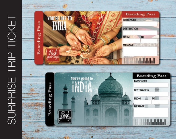 Printable INDIA Surprise Trip Gift Ticket. Boarding Pass. Trip | Etsy