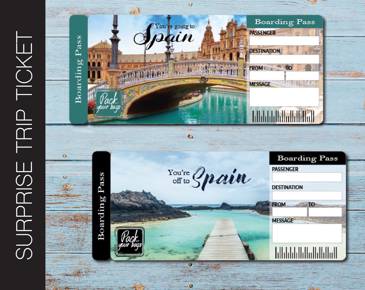 Printable SPAIN Surprise Trip Gift Ticket. Boarding Pass. Trip Etsy