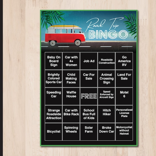 Printable ADULT ROAD TRIP Bingo Game | 20 Print-Ready or Editable Pdf Cards | Instant Download Printable Digital File