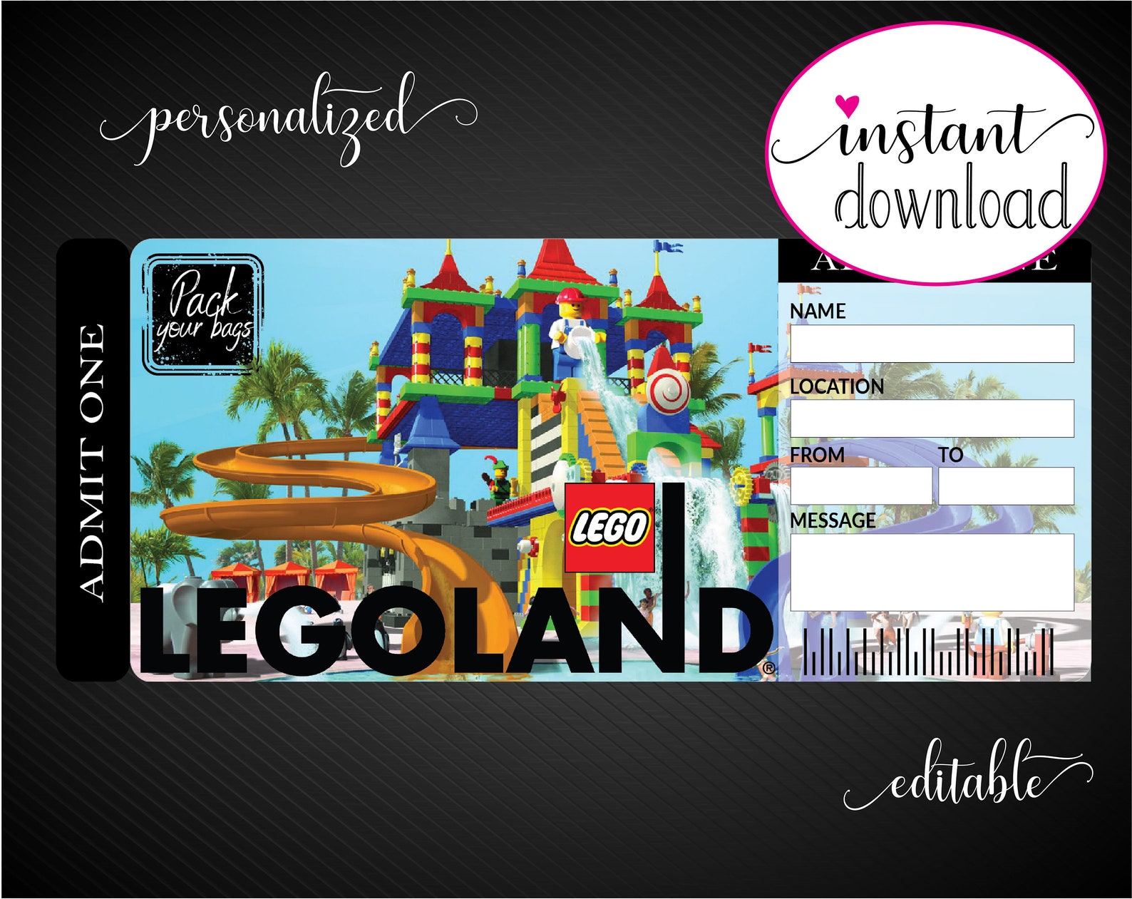 printable legoland surprise trip gift ticket boarding pass etsy