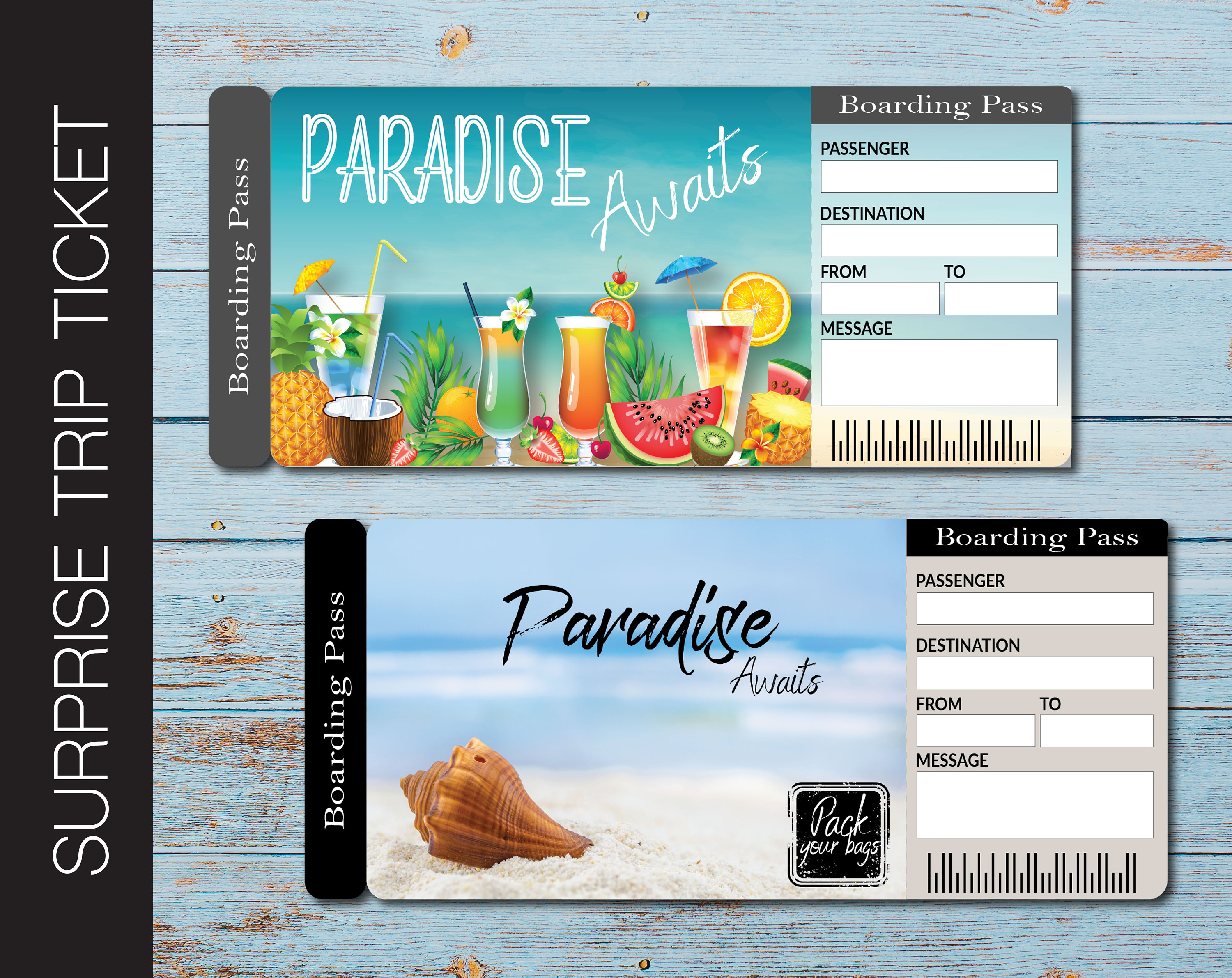 Printable PARADISE Surprise Trip Gift Ticket. Boarding Pass. Etsy México