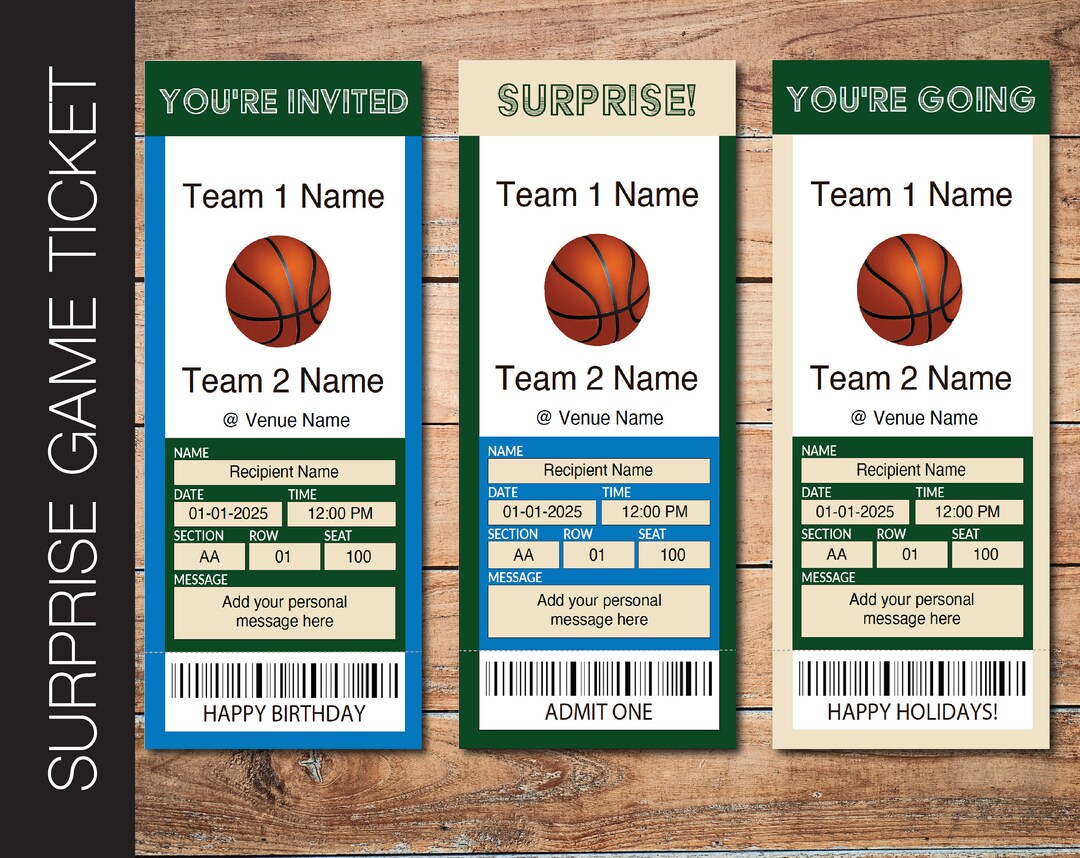 Editable MILWAUKEE Colors Basketball Game Gift Reveal Ticket. Editable ...
