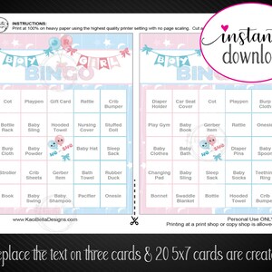 Printable GENDER REVEAL Bingo Game. Baby Shower Bingo. Boy or Girl. He ...