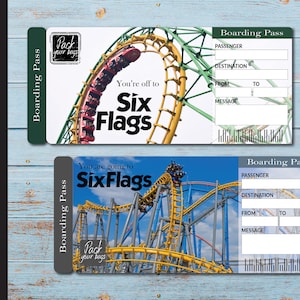 Printable SIX FLAGS Surprise Gift Ticket. Boarding Pass. Trip Ticket ...