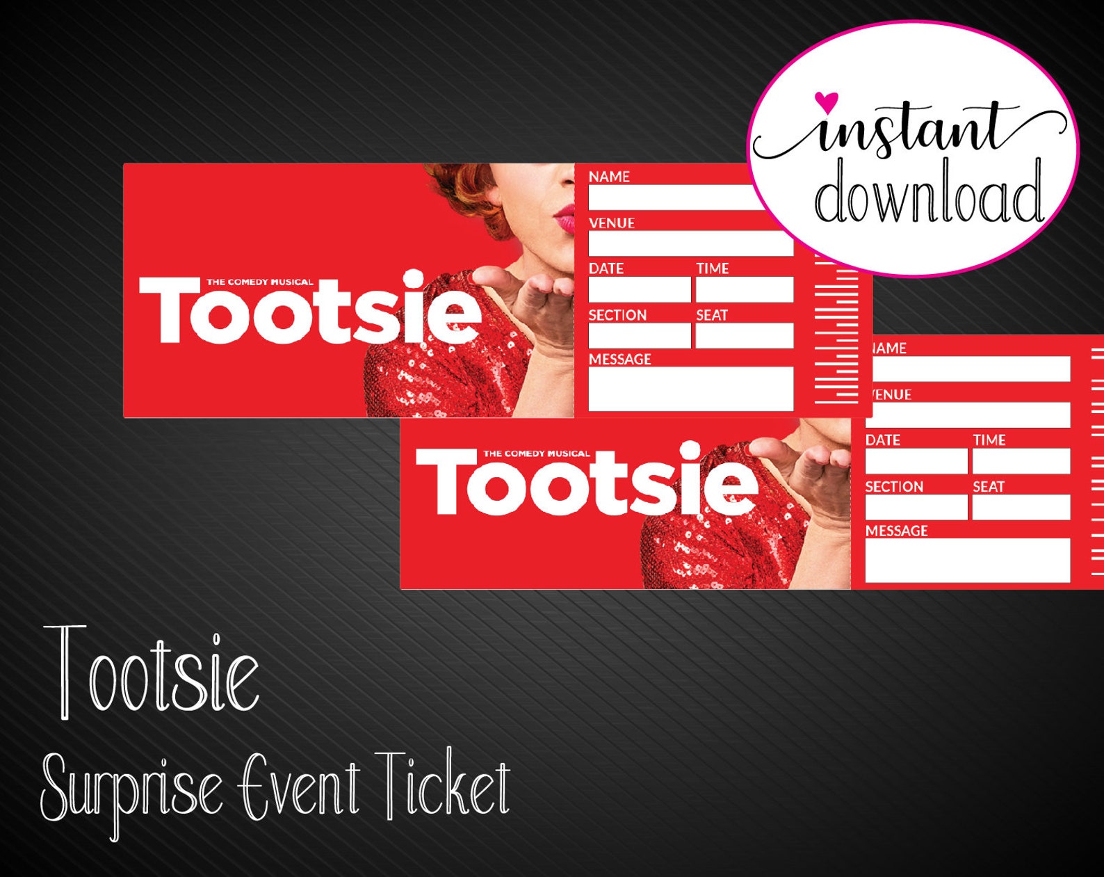 Printable TOOTSIE Broadway Surprise Ticket. Editable Musical Etsy