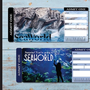 Printable SEAWORLD Surprise Trip Tickets. Vacation Ticket.  Mock Boarding Pass / Admission Ticket.