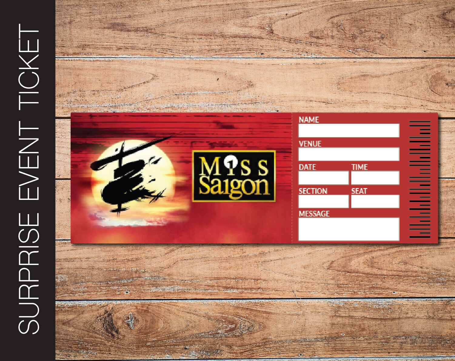 Printable MISS SAIGON Broadway Surprise Ticket. Editable Etsy