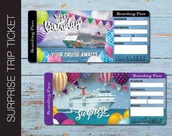 Printable BIRTHDAY Cruise Gift Trip Tickets.  Cruise Boarding Pass