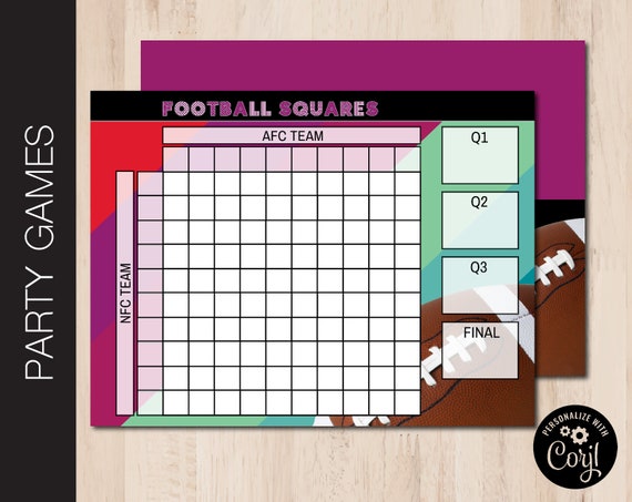 Printable FOOTBALL Squares Football Boxes Game 8 X 10 Inch 