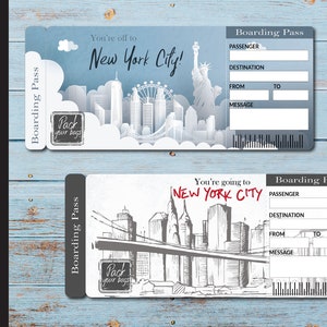 Printable NEW YORK Surprise Trip Gift Ticket. Boarding Pass. Printable Ticket. Trip Ticket. Vacation Ticket. Editable PDF Instant Download