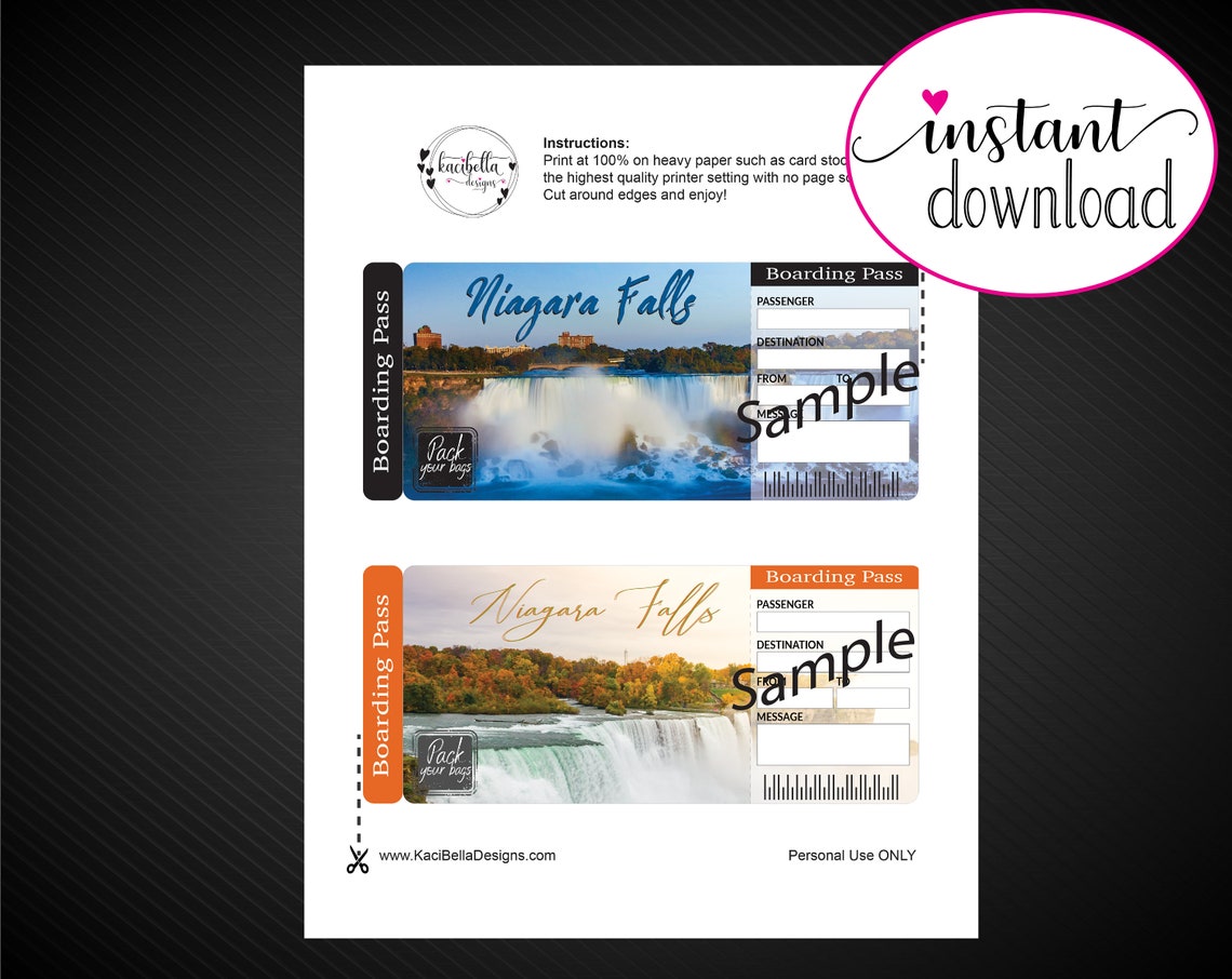 Printable NIAGARA FALLS Surprise Trip Gift Ticket. Boarding | Etsy