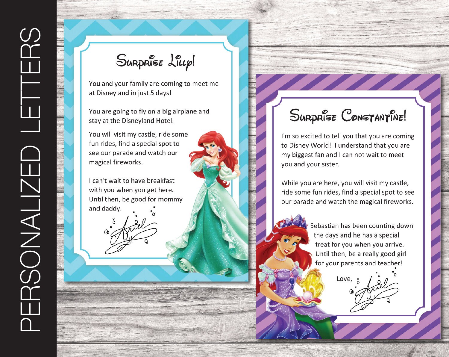 printable ariel personalized letters disney surprise trip etsy