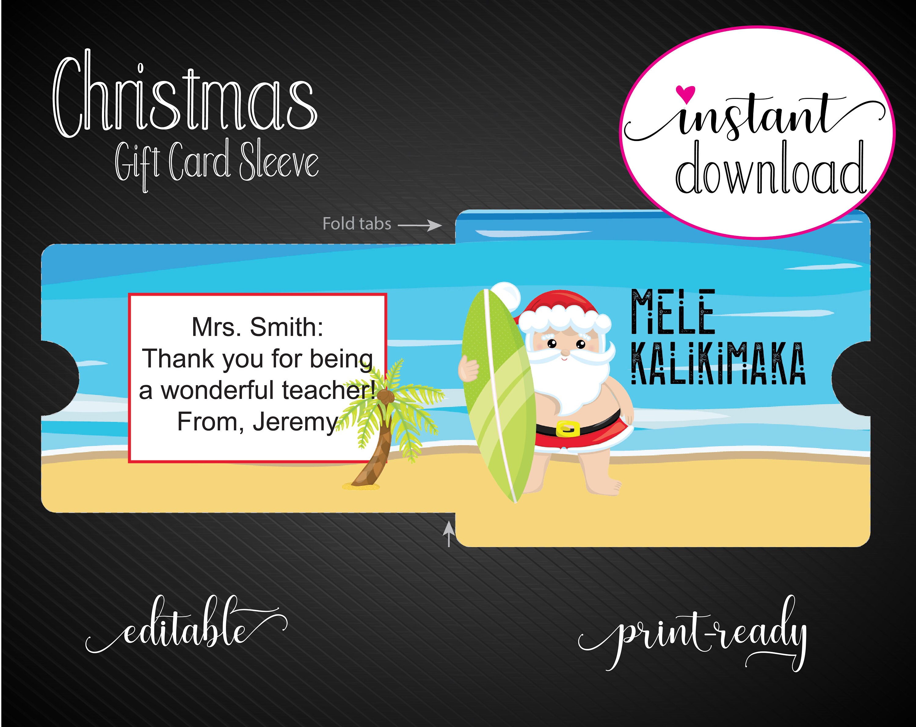 Printable HAWAIIAN Christmas Gift Card Sleeve / Envelope. Mele - Etsy