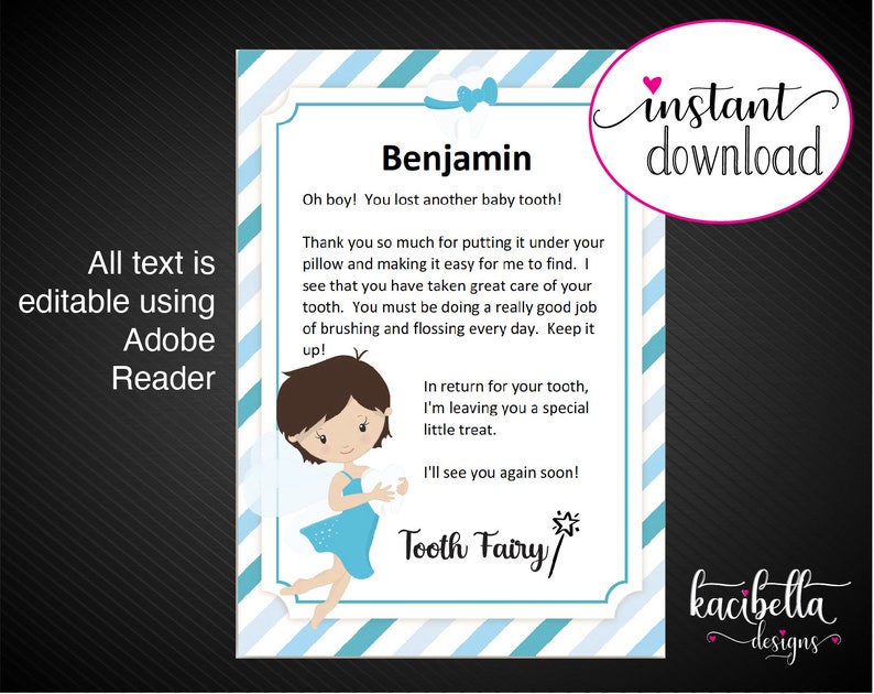 printable tooth fairy letters 2 letters lost tooth editable etsy