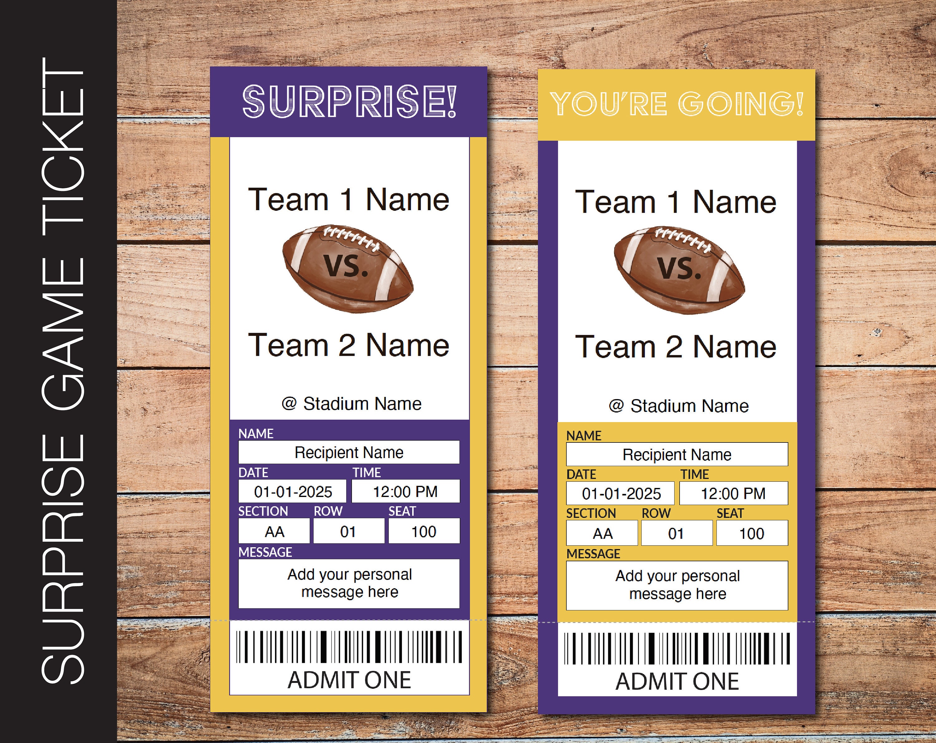printable minnesota colors football game gift reveal ticket etsy