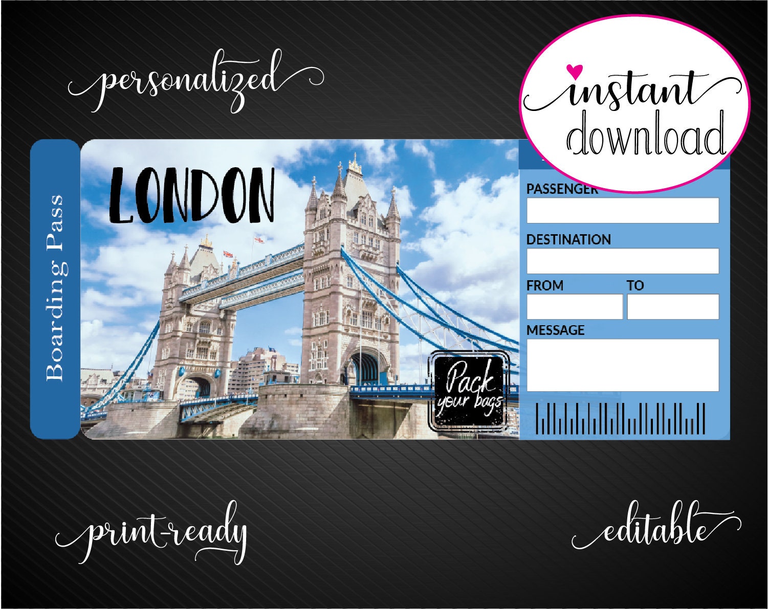 Printable LONDON Surprise Trip Gift Ticket. Boarding Pass. Etsy UK
