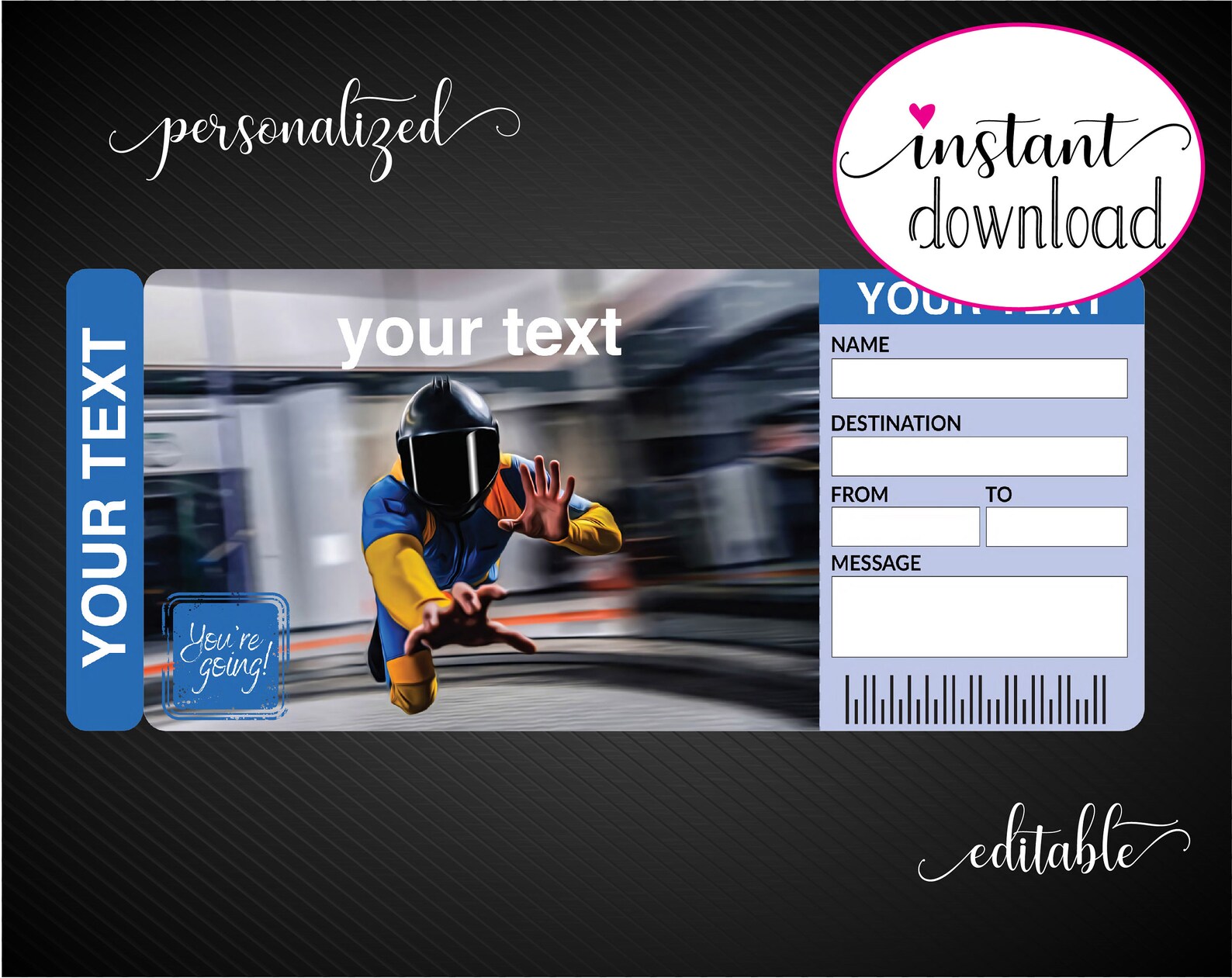 Printable SKY DIVING Or IFLY Surprise Gift Reveal Ticket Etsy