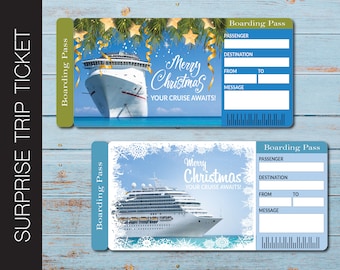 Printable CHRISTMAS Cruise Gift Trip Tickets.  Cruise Boarding Pass