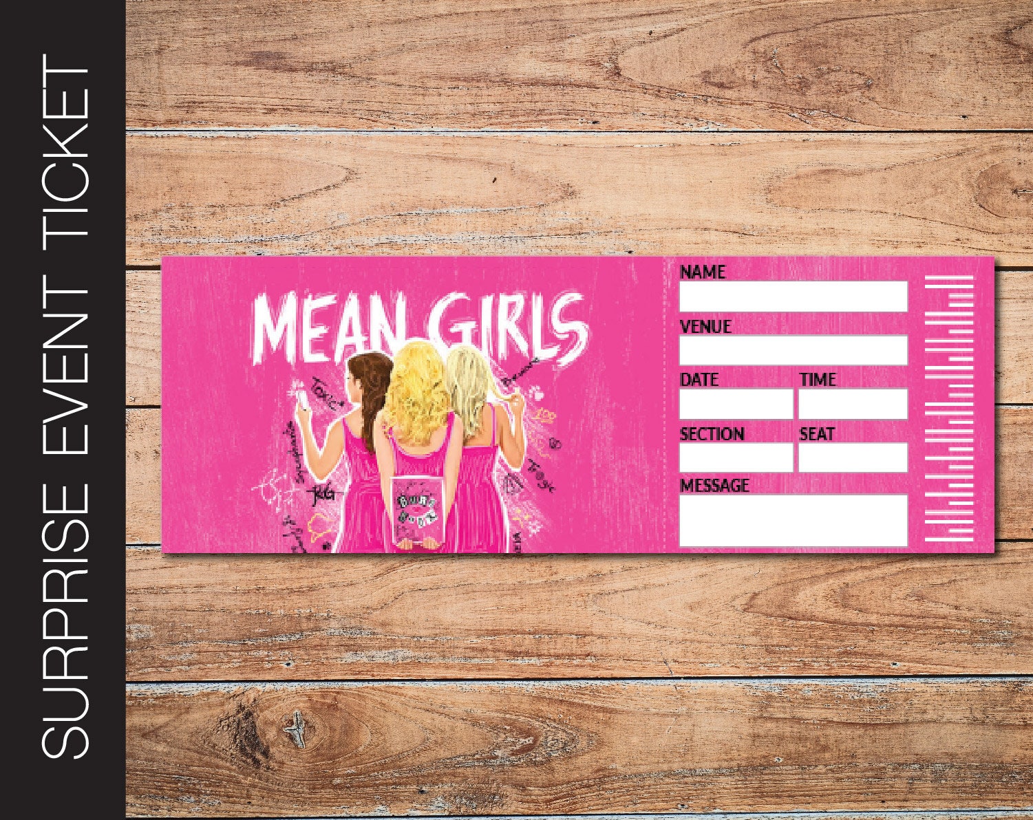 Printable MEAN GIRLS Broadway Surprise Ticket. Editable Etsy