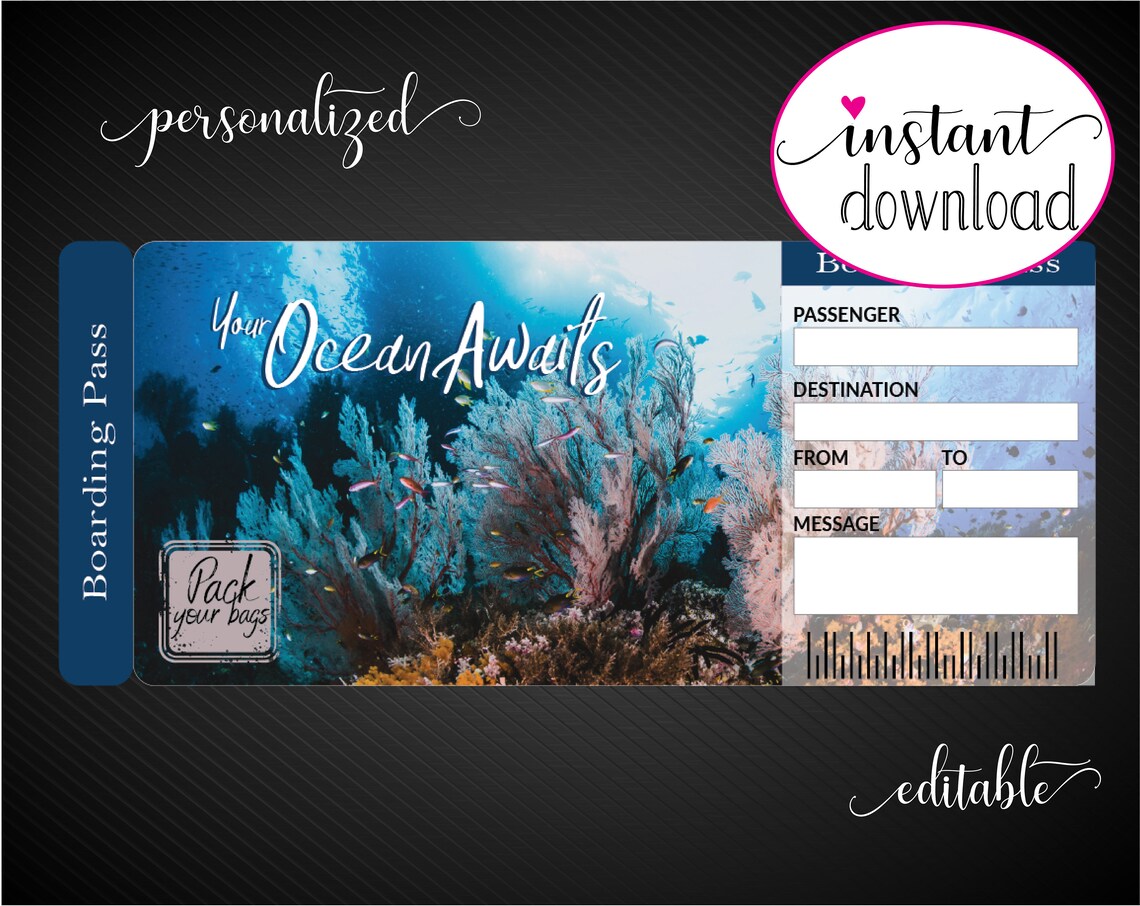 Printable SCUBA DIVING Surprise Trip Gift Ticket. Trip Ticket. Etsy