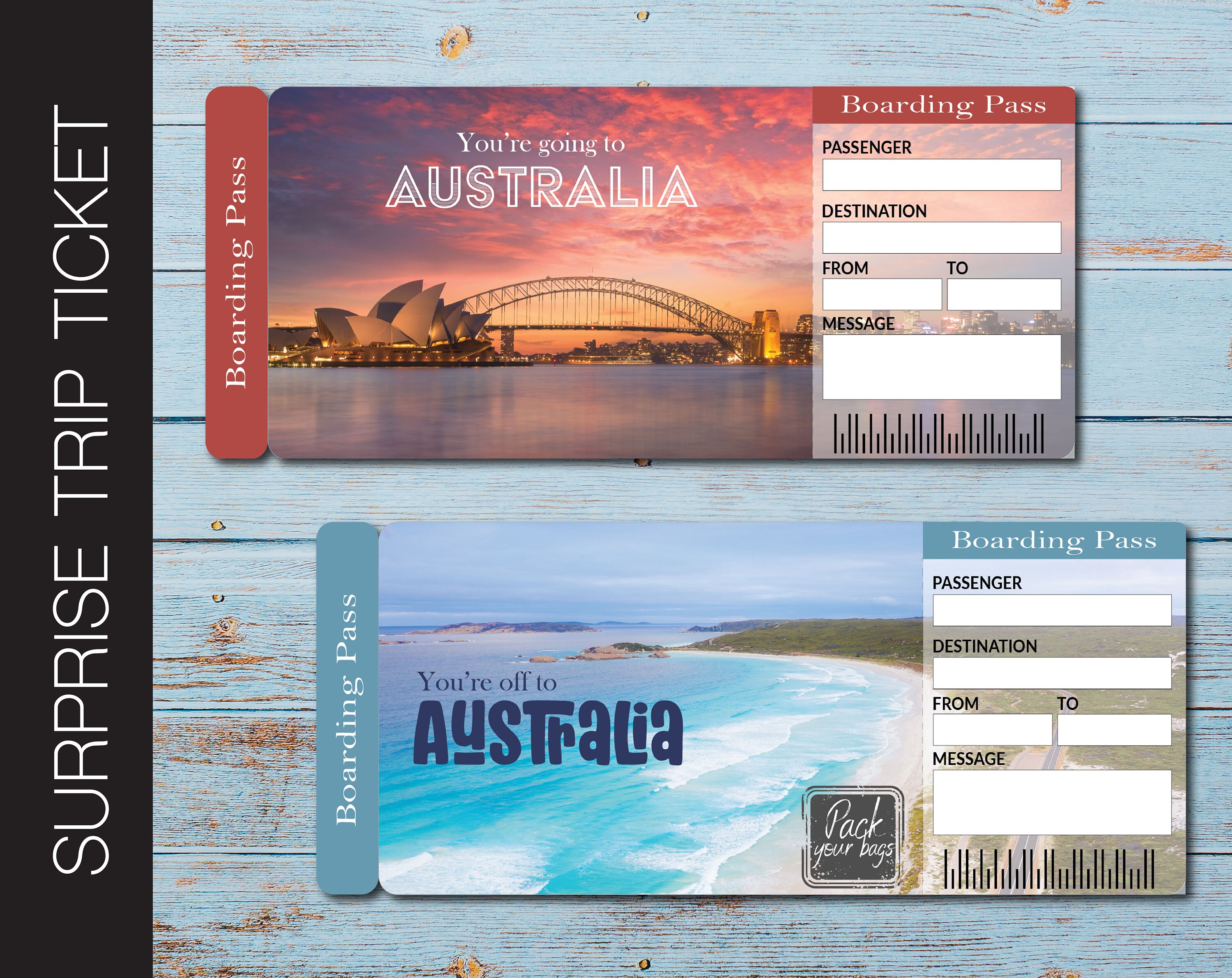 Printable AUSTRALIA Surprise Trip Gift Ticket. Boarding Pass. Etsy