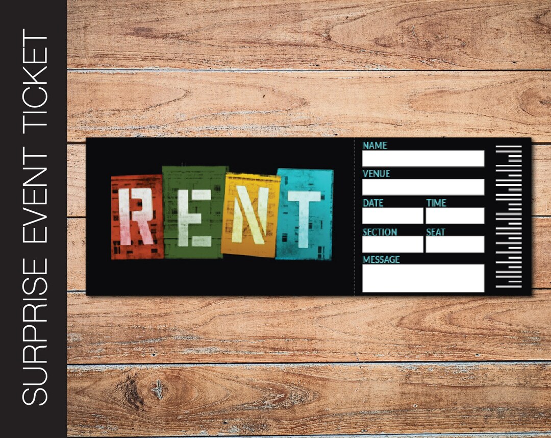 Printable RENT Broadway Surprise Ticket. Editable Musical Theatre Faux