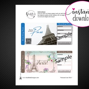 Printable PARIS Surprise Trip Gift Ticket. Boarding Pass. Printable Ticket. Trip Ticket ...