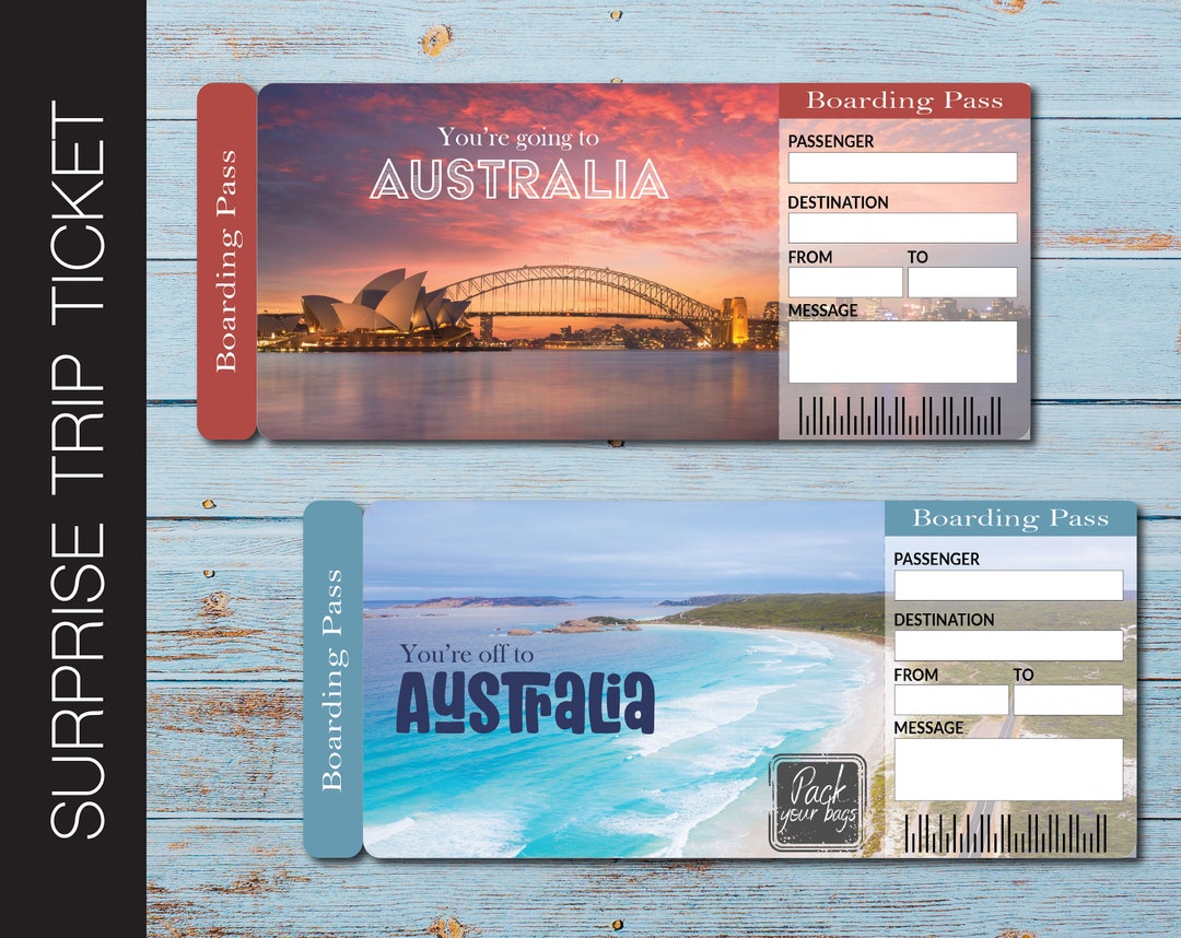 Printable AUSTRALIA Surprise Trip Gift Ticket. Boarding Pass. Printable ...