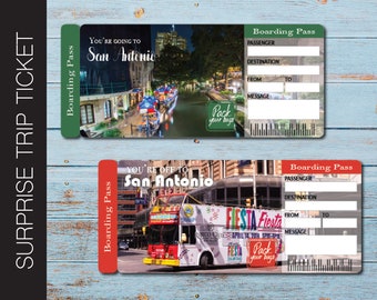 Printable SAN ANTONIO Surprise Trip Gift Ticket. Boarding Pass. rip Ticket. Vacation Ticket. Instant Download. Editable PDF File.