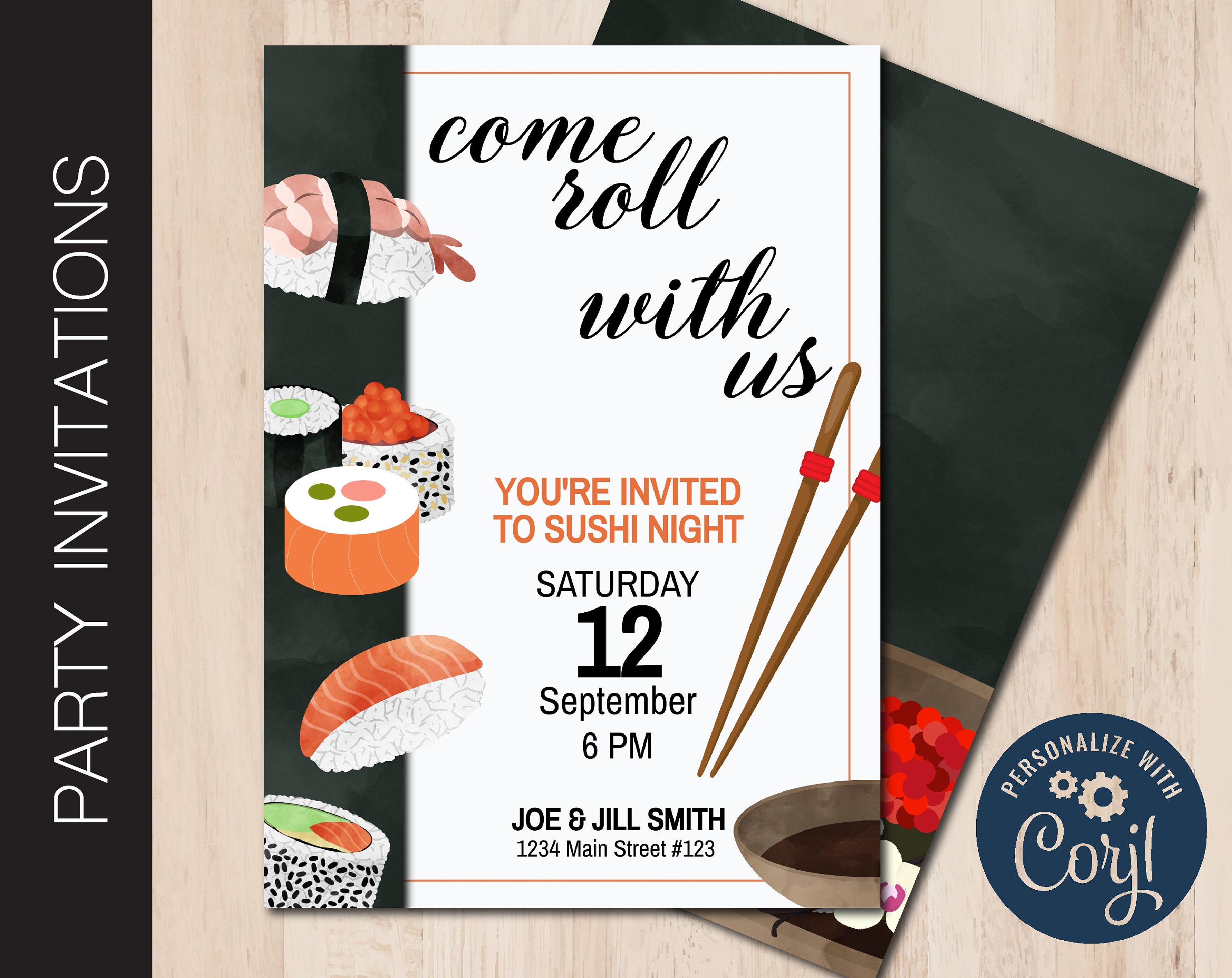 Editable SUSHI PARTY Invitation Sushi Night Dinner Party Etsy
