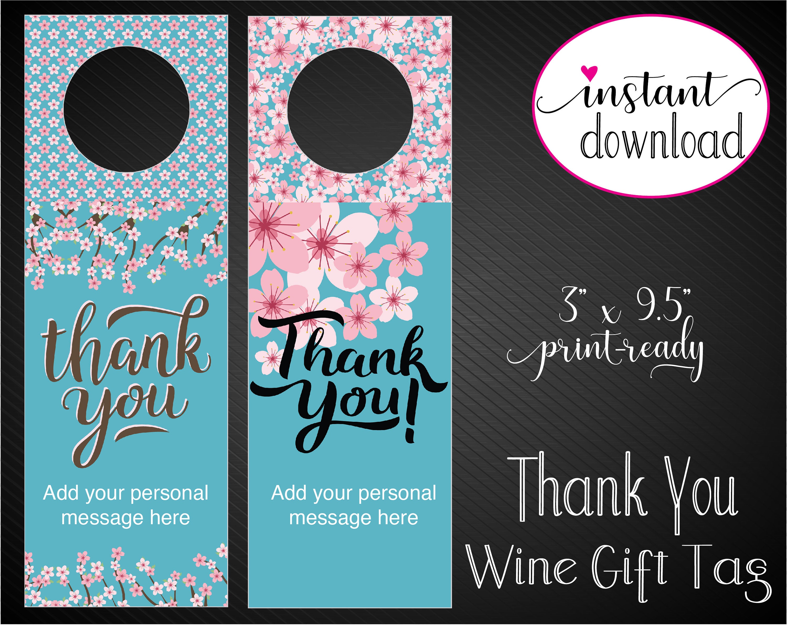 Printable PERSONALIZED Wine Gift Tag. Thank You. Wine Bottle | Etsy