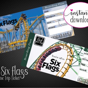 Printable SIX FLAGS Surprise Gift Ticket. Boarding Pass. Trip Ticket ...