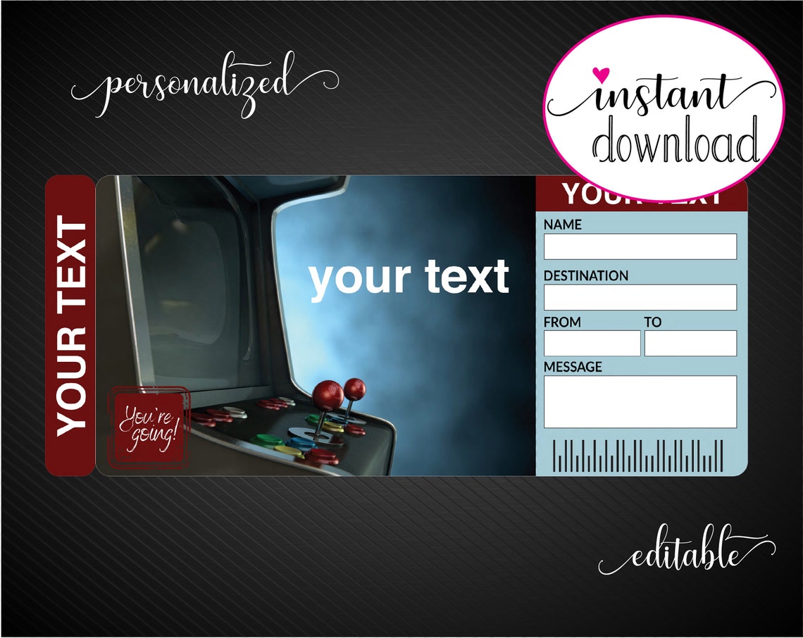 printable arcade surprise gift reveal ticket admission pass etsy