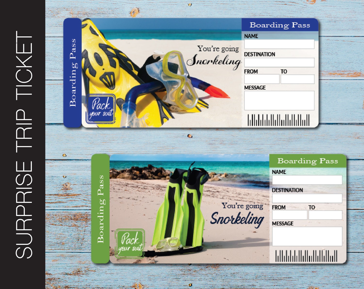 Printable SNORKELING Surprise Trip Tickets. Vacation Ticket. Boarding Pass.