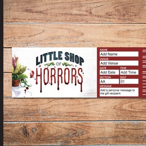 Printable LITTLE SHOP of HORRORS Broadway Surprise Ticket. Editable Musical Theatre Faux Event Admission Souvenir Keepsake. Instant Download