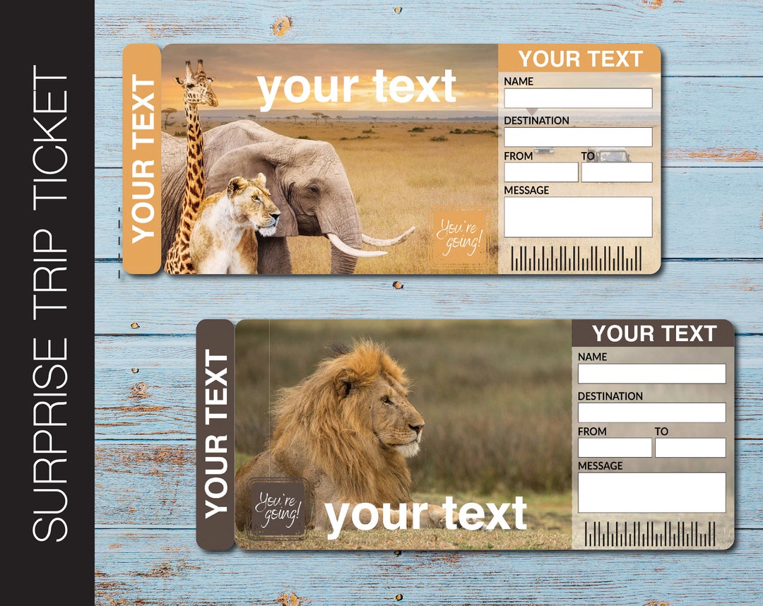 Printable ZOO or SAFARI PARK Surprise Gift Reveal Ticket. Admission
