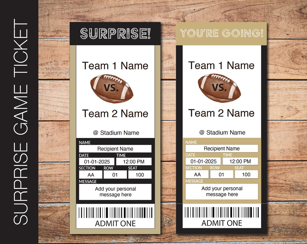 Editable NEW ORLEANS Colors Football Game Gift Reveal Ticket. Editable ...