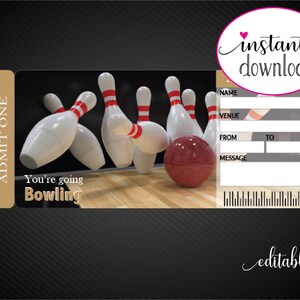 Printable BOWLING Surprise Event Tickets. Vacation Ticket. Admission Ticket. Instant Download. image 3