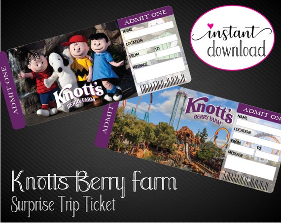 Printable KNOTTS BERRY FARM Surprise Trip Tickets. Vacation ...