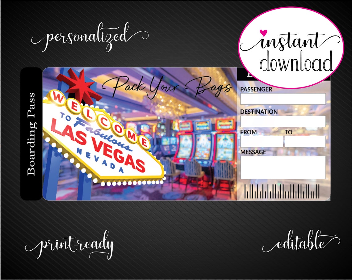 Printable LAS VEGAS Surprise Trip Gift Ticket. Boarding Pass. Etsy