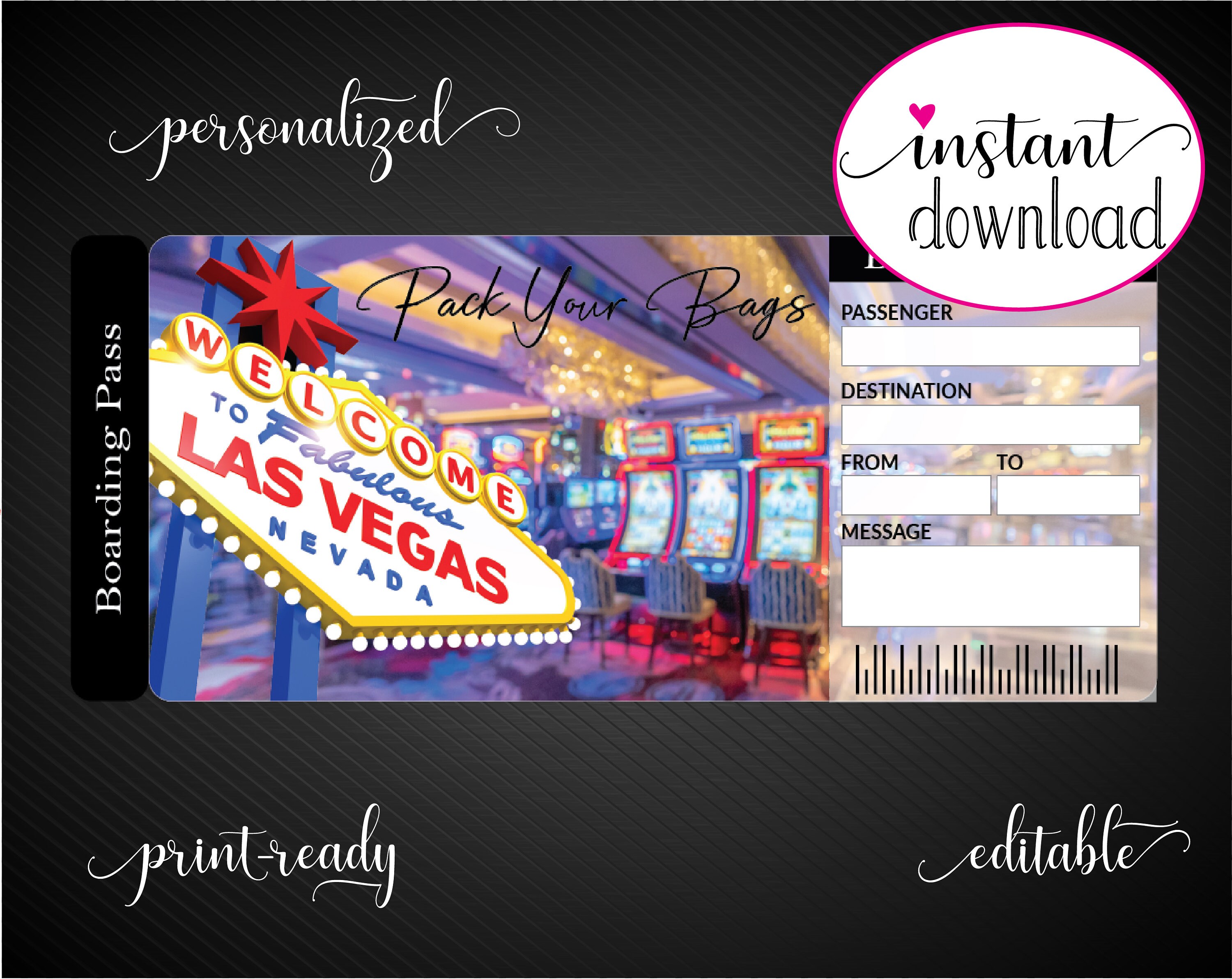 Printable LAS VEGAS Surprise Trip Gift Ticket. Boarding Pass. Etsy