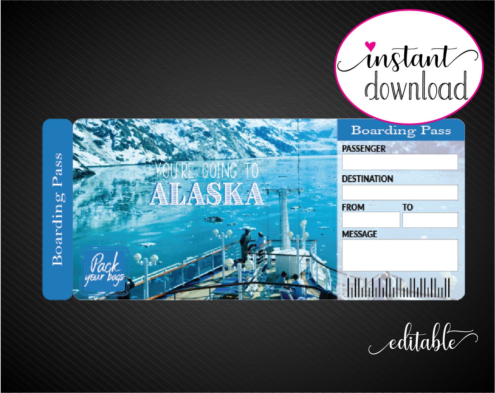 Printable ALASKA Surprise Trip Gift Ticket. Boarding Pass. Etsy