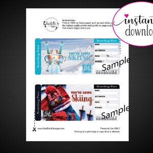 Printable SKIING Surprise Trip Gift Ticket. Boarding Pass. Trip Ticket ...
