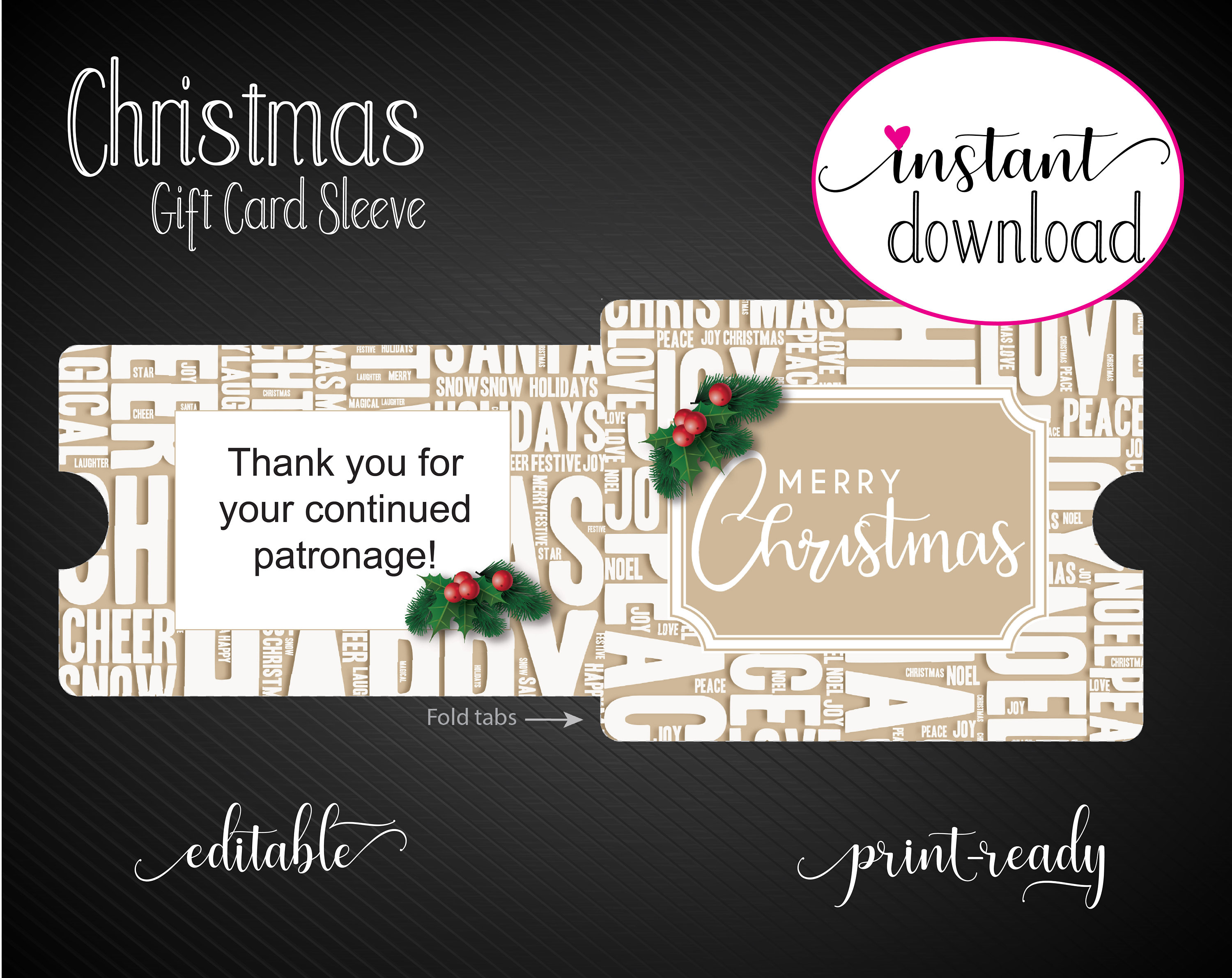 Printable CHRISTMAS Gift Card Sleeve / Envelope. Merry Etsy