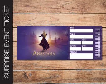 Printable ANASTASIA Broadway Surprise Ticket. Editable Musical Theatre Faux Event Admission Souvenir Keepsake. PdF Instant Digital Download.