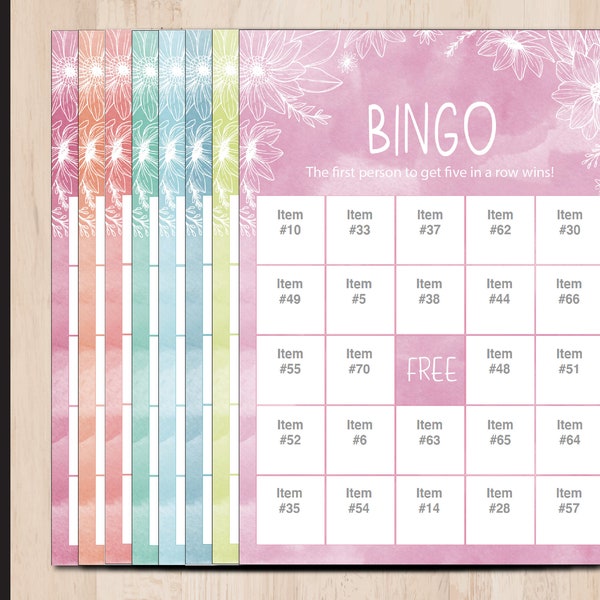 Printable WATERCOLOR Bingo Game. 8 Colors. Add Your 72 Unique Items. 40 Editable PDF Cards. Instant Download Printable Digital File