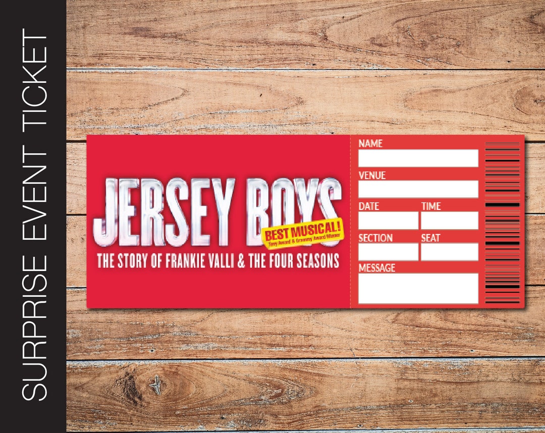 Printable JERSEY BOYS Broadway Surprise Ticket. Editable Musical