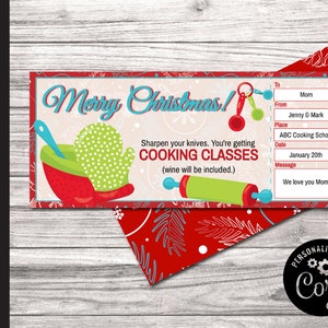 Editable COOKING CLASSES Surprise Gift Reveal Coupon.  Holiday Subscription Ticket Voucher.  Christmas Ticket Coupon. All Text is Editable.