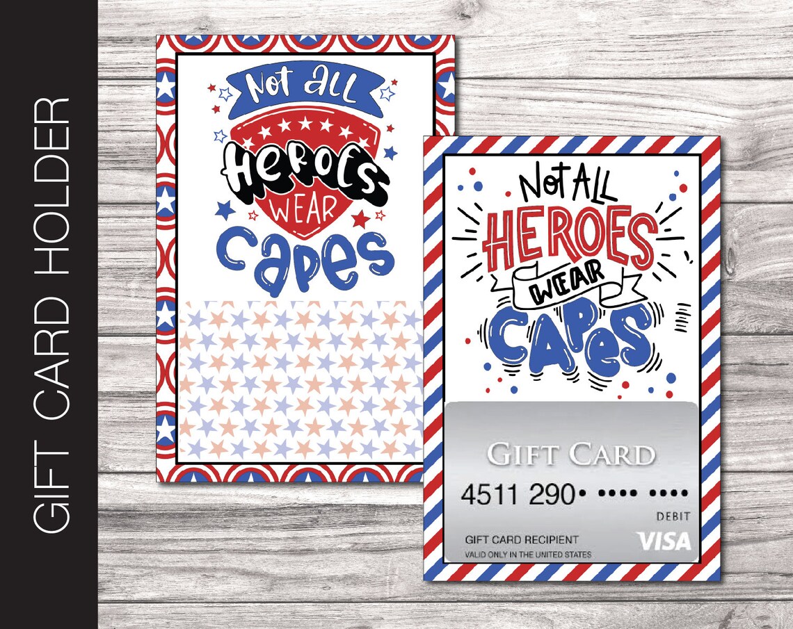 Printable HEROES Appreciation Gift Card Holder. Digital Etsy